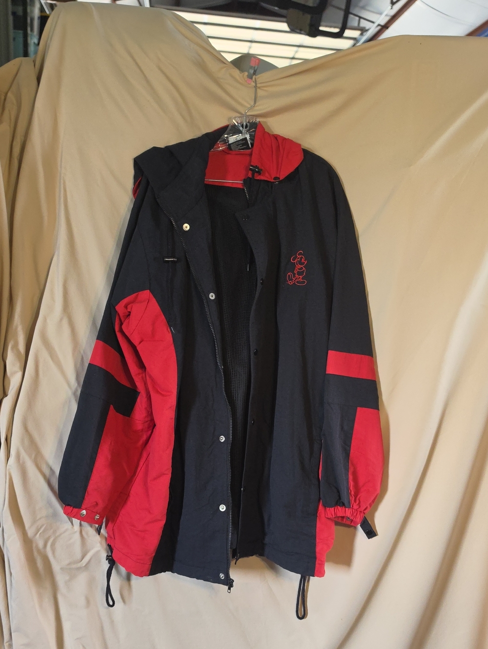 Disney Black and Red Men's Hooded Raincoat with Mickey Accent